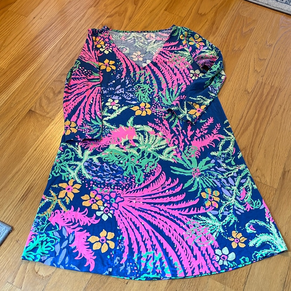 Lilly Pulitzer Erin Indigo All A Glow Pima Cotton Jersey Dress size S